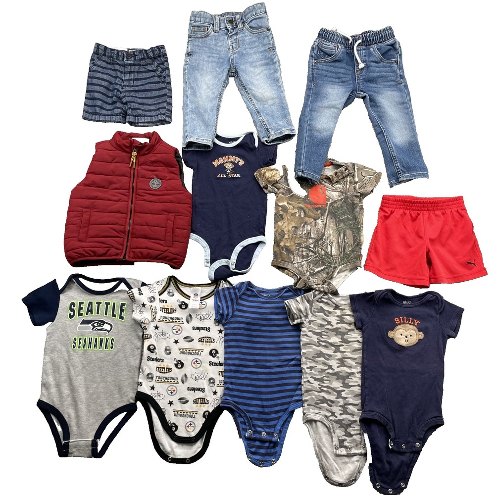 Timberland Carhartt Lot of 12 Boy 6-12 Months Puffer Jacket Jeans Sleep Play NFL